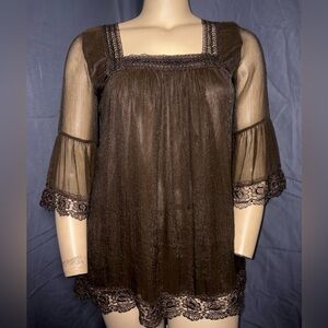 Chic Sheer Brown Lace Women's Blouse